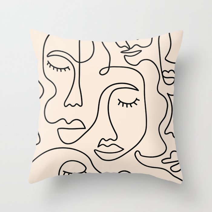 Abstract Single Line Face  Throw Pillow Gallery Image 1