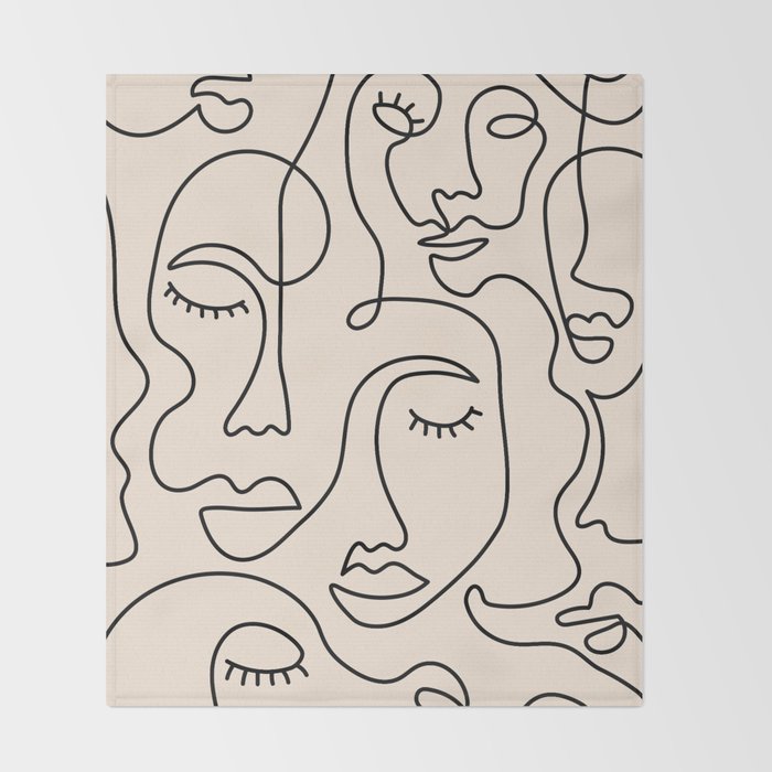 Abstract Single Line Face  Throw Blanket Gallery Image 2