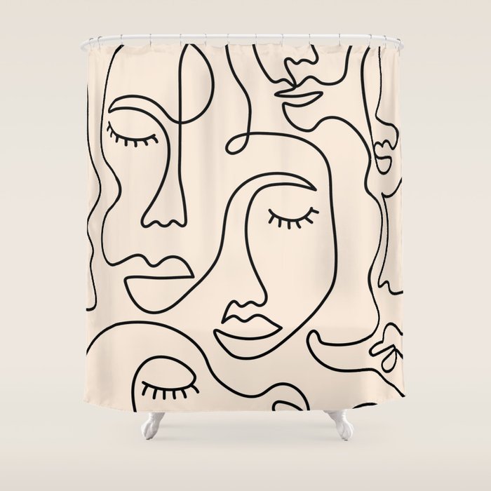 Abstract Single Line Face  Shower Curtain Gallery Image 1
