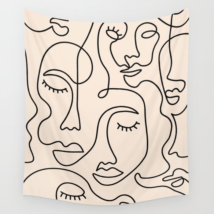 Abstract Single Line Face  Wall Tapestry Gallery Image 1