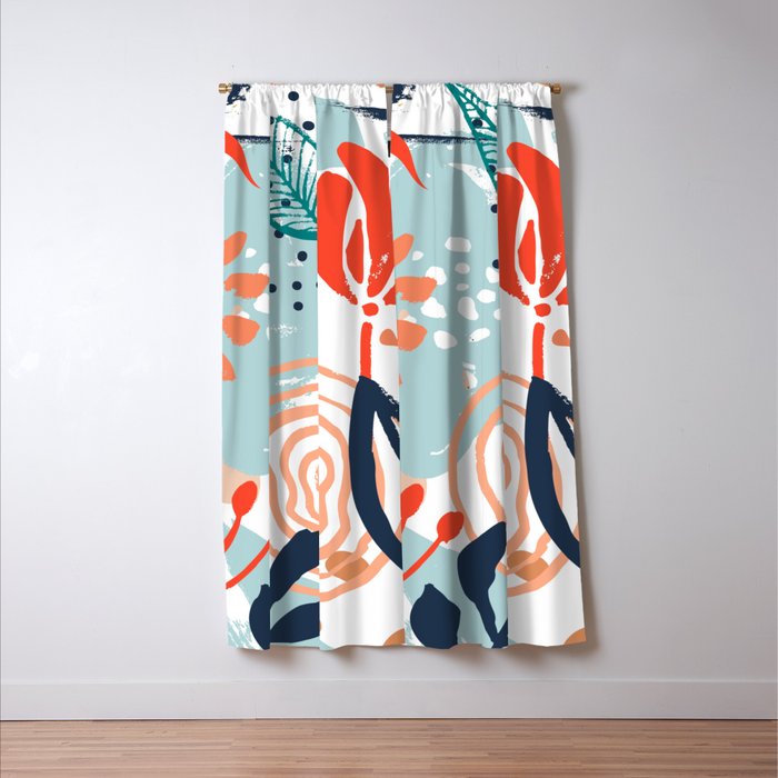 Summer Abstract, Floral Prints, Orange, Teal, Blue, Colourful Prints. Window Curtain Gallery Image 3