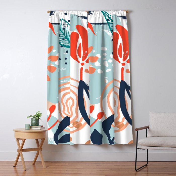 Summer Abstract, Floral Prints, Orange, Teal, Blue, Colourful Prints. Window Curtain Gallery Image 5