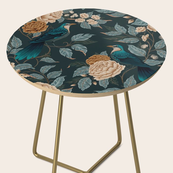 Spring Song - Dark Teal Birds and Floral Print Side Table Gallery Image 2