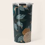 Spring Song - Dark Teal Birds and Floral Print Travel Mug Gallery Image 1