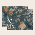 Spring Song - Dark Teal Birds and Floral Print Placemat Gallery Image 1