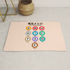 Tokyo subway map print. City metro alphabet poster, japan underground print, japanese city wall art. Rug Gallery Image 1
