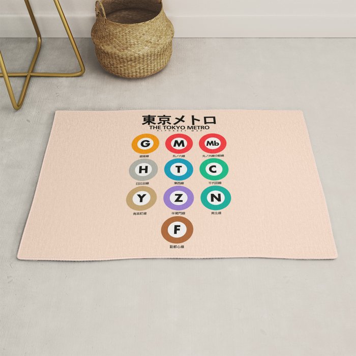 Tokyo subway map print. City metro alphabet poster, japan underground print, japanese city wall art. Rug Gallery Image 1