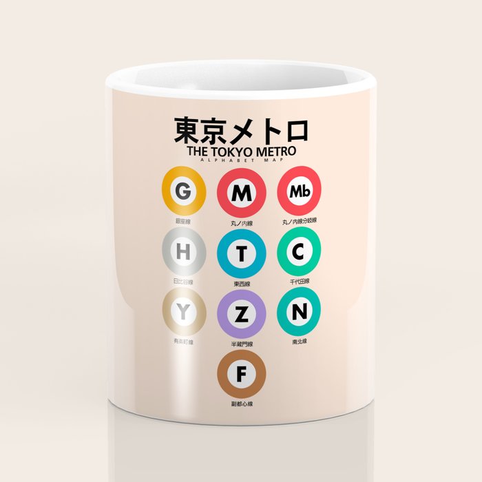 Tokyo subway map print. City metro alphabet poster, japan underground print, japanese city wall art. Coffee Mug Gallery Image 4