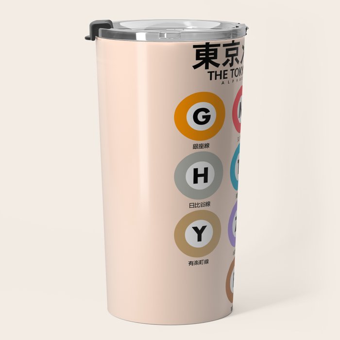 Tokyo subway map print. City metro alphabet poster, japan underground print, japanese city wall art. Travel Mug Gallery Image 3
