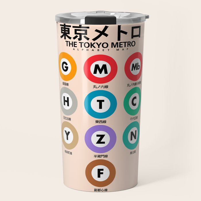 Tokyo subway map print. City metro alphabet poster, japan underground print, japanese city wall art. Travel Mug Gallery Image 1