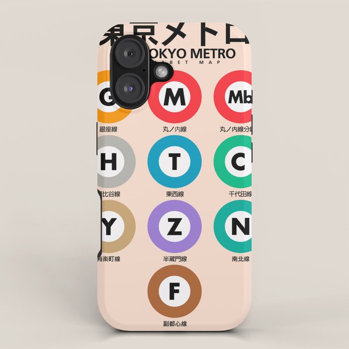 Tokyo subway map print. City metro alphabet poster, japan underground print, japanese city wall art. iPhone Case Gallery Image 1