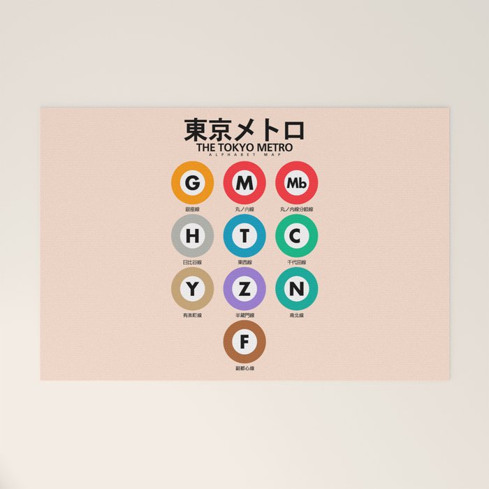 Tokyo subway map print. City metro alphabet poster, japan underground print, japanese city wall art. Welcome Mat Gallery Image 1