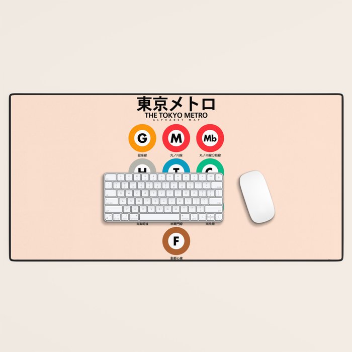 Tokyo subway map print. City metro alphabet poster, japan underground print, japanese city wall art. Desk Mat Gallery Image 1