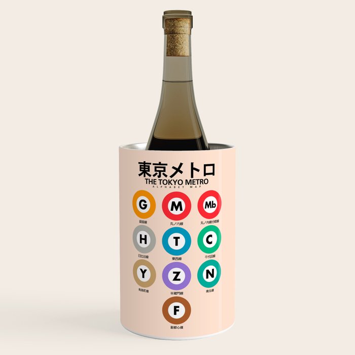 Tokyo subway map print. City metro alphabet poster, japan underground print, japanese city wall art. Wine Chiller Gallery Image 1