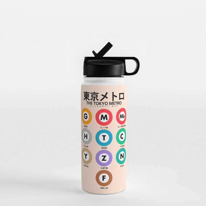 Tokyo subway map print. City metro alphabet poster, japan underground print, japanese city wall art. Water Bottle Gallery Image 1