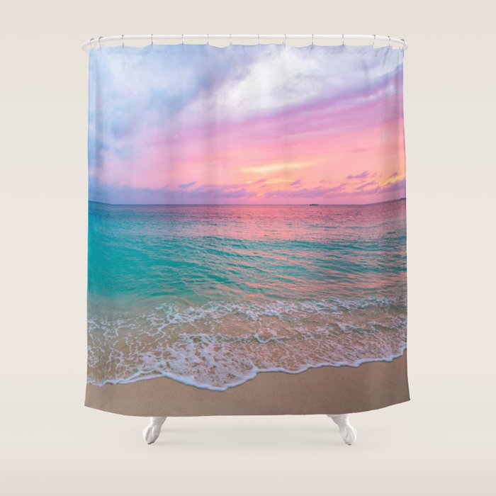 Aerial Photography Beautiful: Turquoise Sunset Relaxing, Peaceful, Coastal Seashore Shower Curtain Gallery Image 1