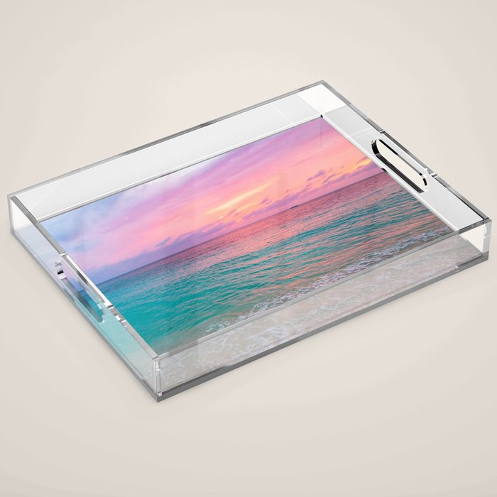 Aerial Photography Beautiful: Turquoise Sunset Relaxing, Peaceful, Coastal Seashore Acrylic Tray Gallery Image 1