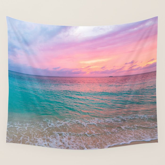 Aerial Photography Beautiful: Turquoise Sunset Relaxing, Peaceful, Coastal Seashore Wall Tapestry Gallery Image 4