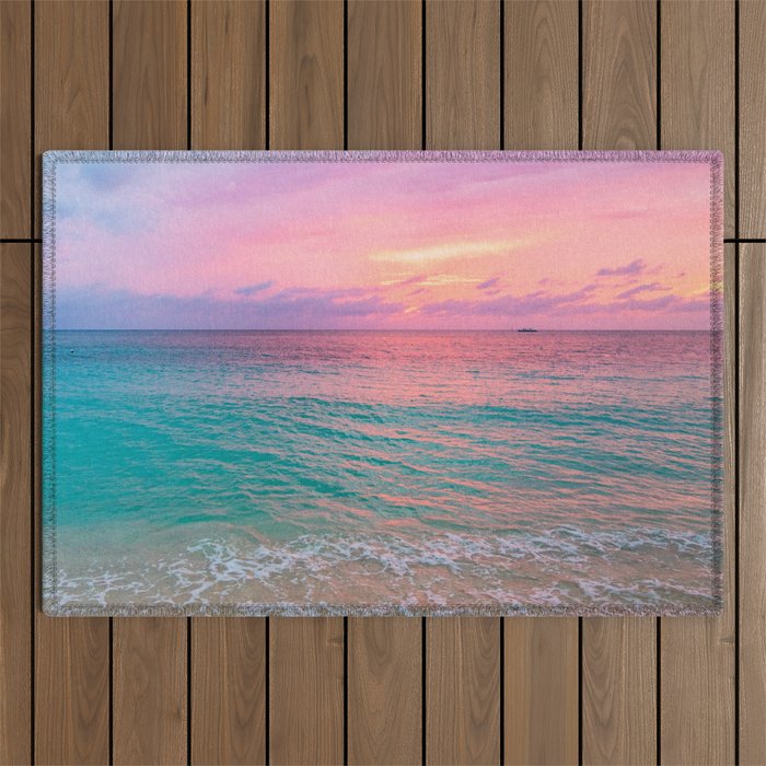Aerial Photography Beautiful: Turquoise Sunset Relaxing, Peaceful, Coastal Seashore Outdoor Rug Gallery Image 1