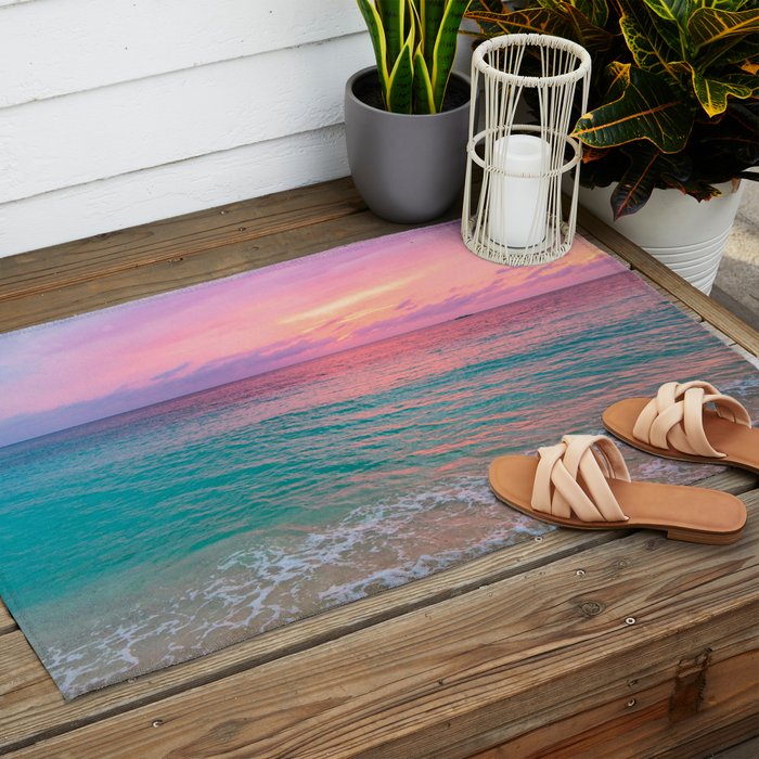 Aerial Photography Beautiful: Turquoise Sunset Relaxing, Peaceful, Coastal Seashore Outdoor Rug Gallery Image 2