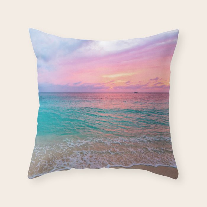 Aerial Photography Beautiful: Turquoise Sunset Relaxing, Peaceful, Coastal Seashore Throw Pillow Gallery Image 1