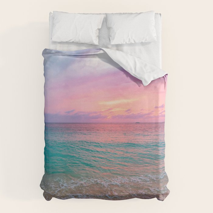 Aerial Photography Beautiful: Turquoise Sunset Relaxing, Peaceful, Coastal Seashore Duvet Cover Gallery Image 6
