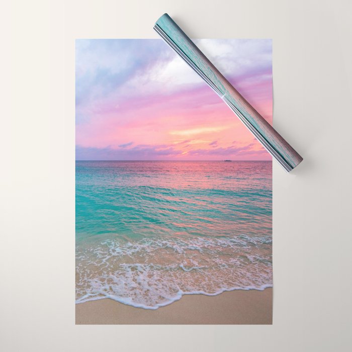 Aerial Photography Beautiful: Turquoise Sunset Relaxing, Peaceful, Coastal Seashore Wrapping Paper Gallery Image 1