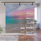 Aerial Photography Beautiful: Turquoise Sunset Relaxing, Peaceful, Coastal Seashore Wall Mural Gallery Image 1