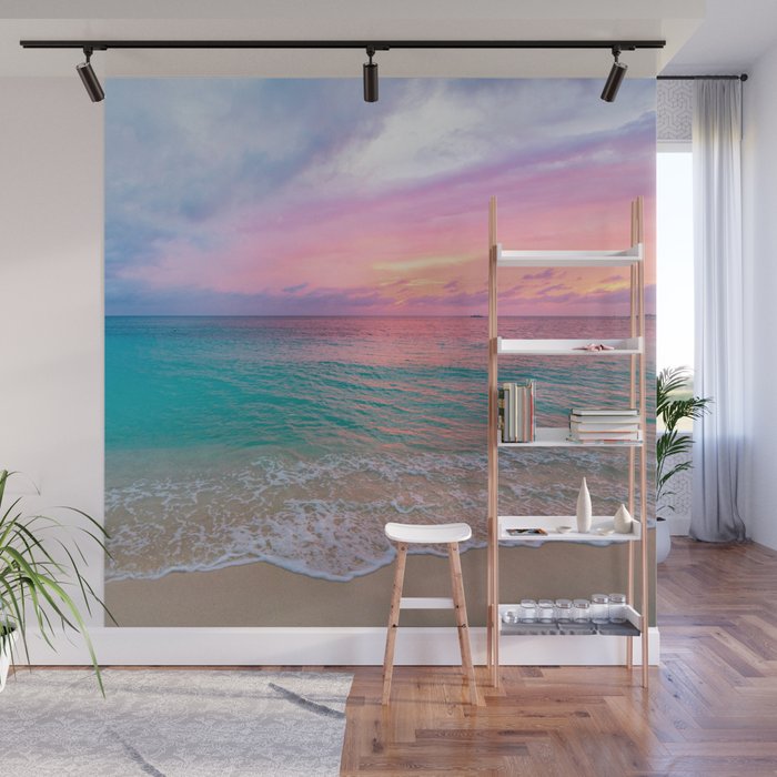 Aerial Photography Beautiful: Turquoise Sunset Relaxing, Peaceful, Coastal Seashore Wall Mural Gallery Image 1