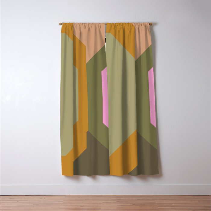 Geometric Retro Color Block Art in Earthy Tones Window Curtain Gallery Image 3