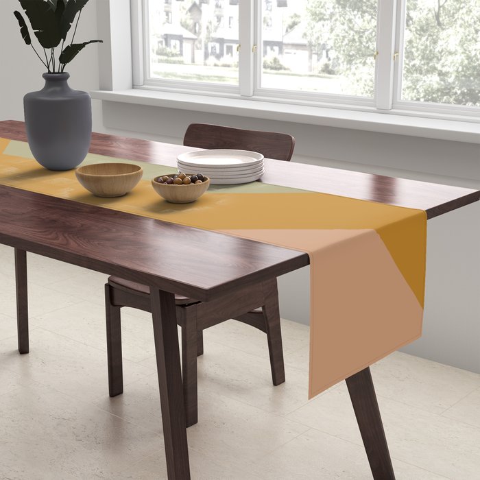 Geometric Retro Color Block Art in Earthy Tones Table Runner Gallery Image 2