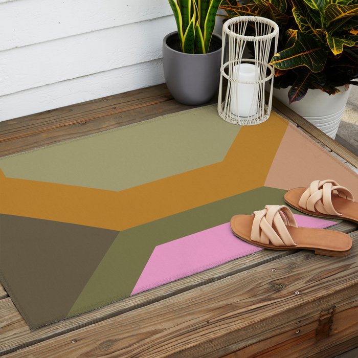 Geometric Retro Color Block Art in Earthy Tones Outdoor Rug Gallery Image 2