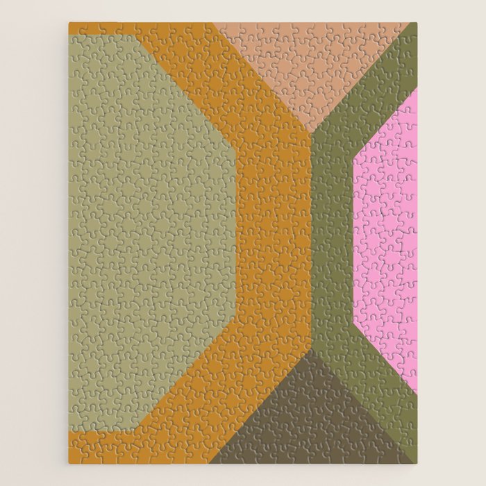 Geometric Retro Color Block Art in Earthy Tones Jigsaw Puzzle Gallery Image 1