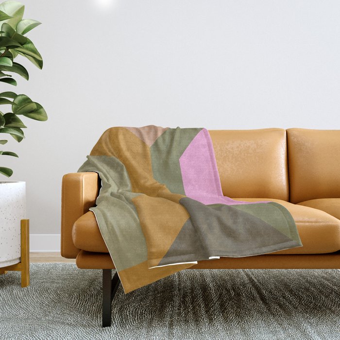 Geometric Retro Color Block Art in Earthy Tones Throw Blanket Gallery Image 1