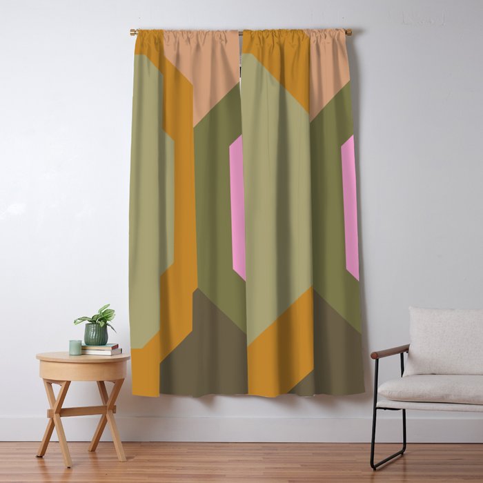 Geometric Retro Color Block Art in Earthy Tones Window Curtain Gallery Image 5