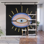 Retro evil eye - black & gold Wall Mural Gallery Image 1