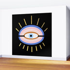 Retro evil eye - black & gold Wall Mural Gallery Image 2