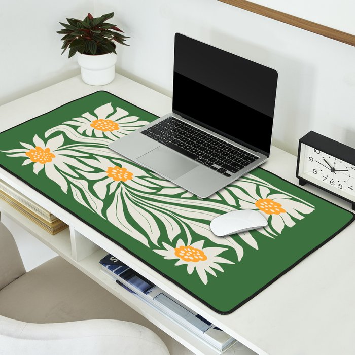 White Camellia & Fern Green Desk Mat Gallery Image 2