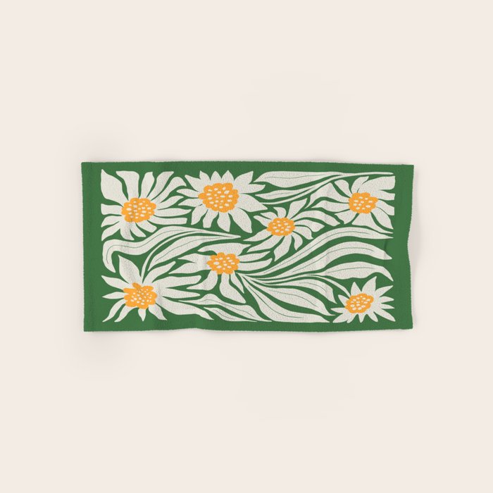 White Camellia & Fern Green Bath Towel Gallery Image 1