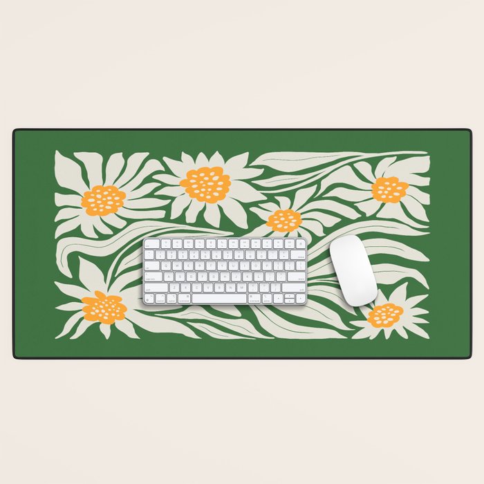 White Camellia & Fern Green Desk Mat Gallery Image 1