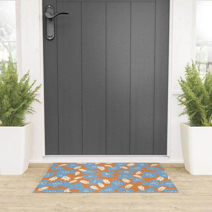 Bold flowers in my garden blue on orange Welcome Mat Gallery Image 3