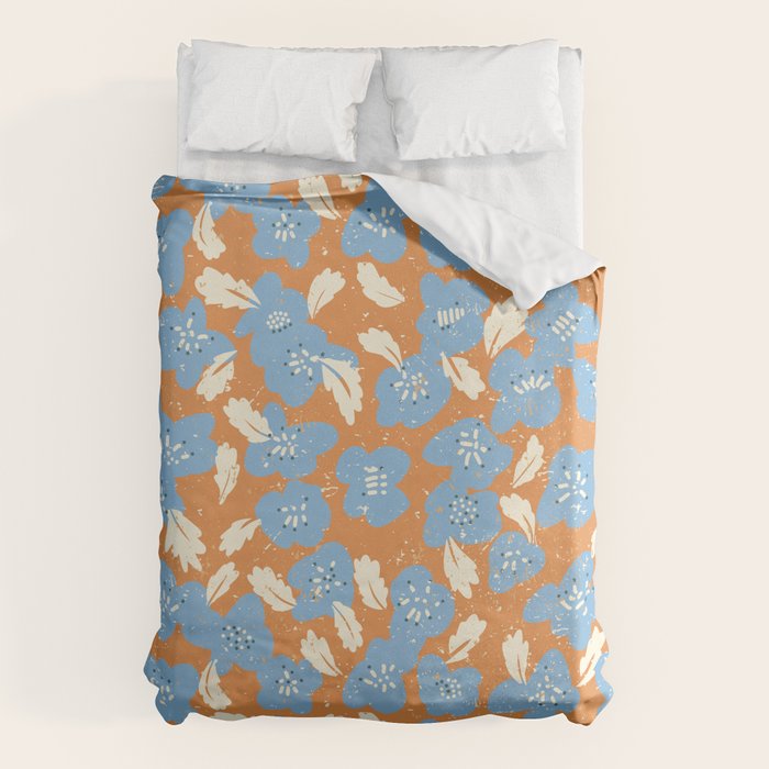 Bold flowers in my garden blue on orange Duvet Cover Gallery Image 6