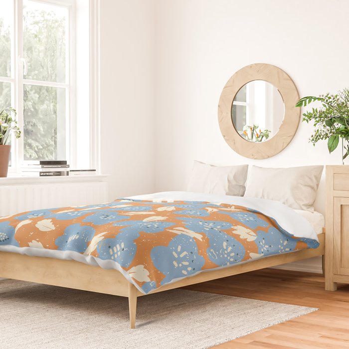 Bold flowers in my garden blue on orange Duvet Cover Gallery Image 2