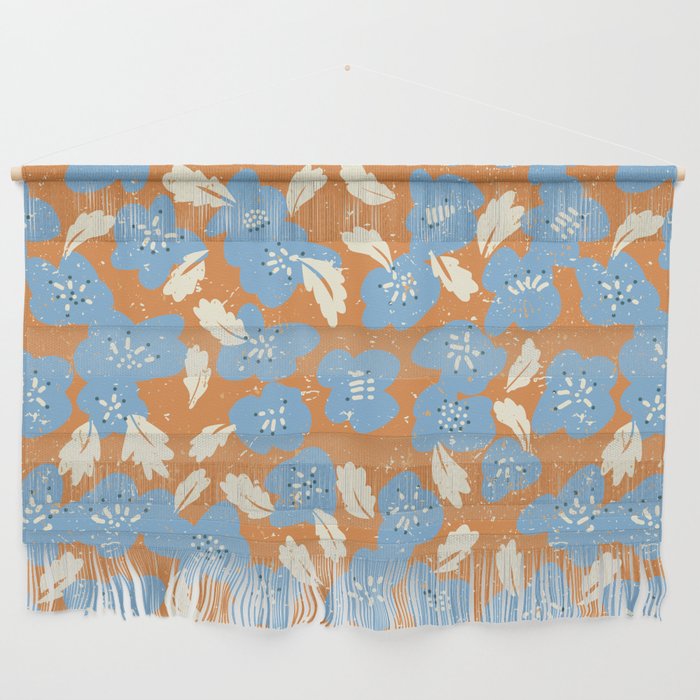 Bold flowers in my garden blue on orange Wall Hanging Gallery Image 1