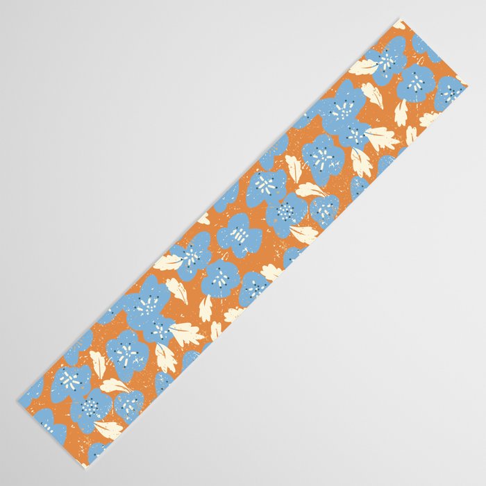 Bold flowers in my garden blue on orange Table Runner Gallery Image 3