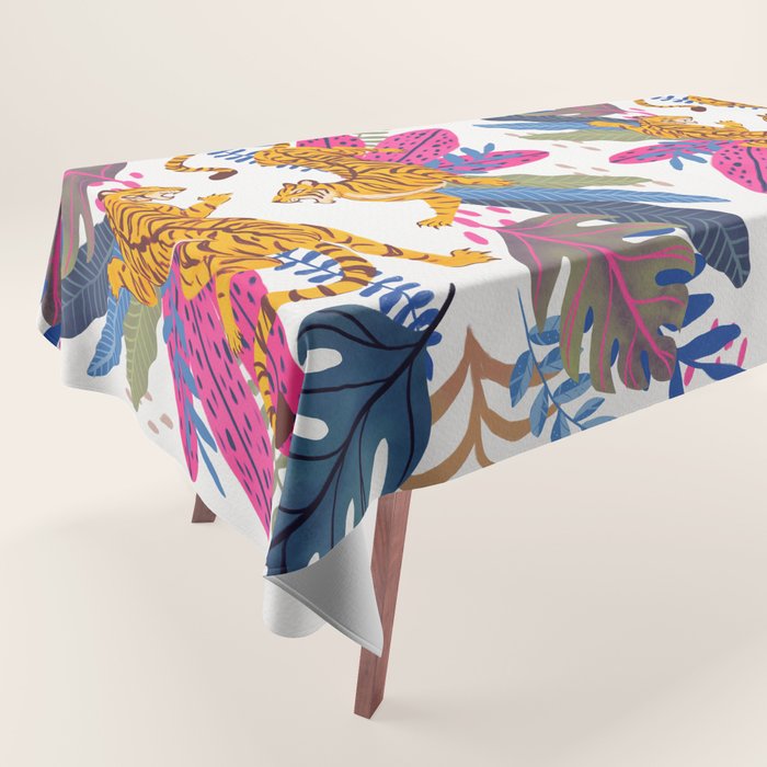 Jungle Tigers - Exotic Blue Tablecloth Gallery Image 1