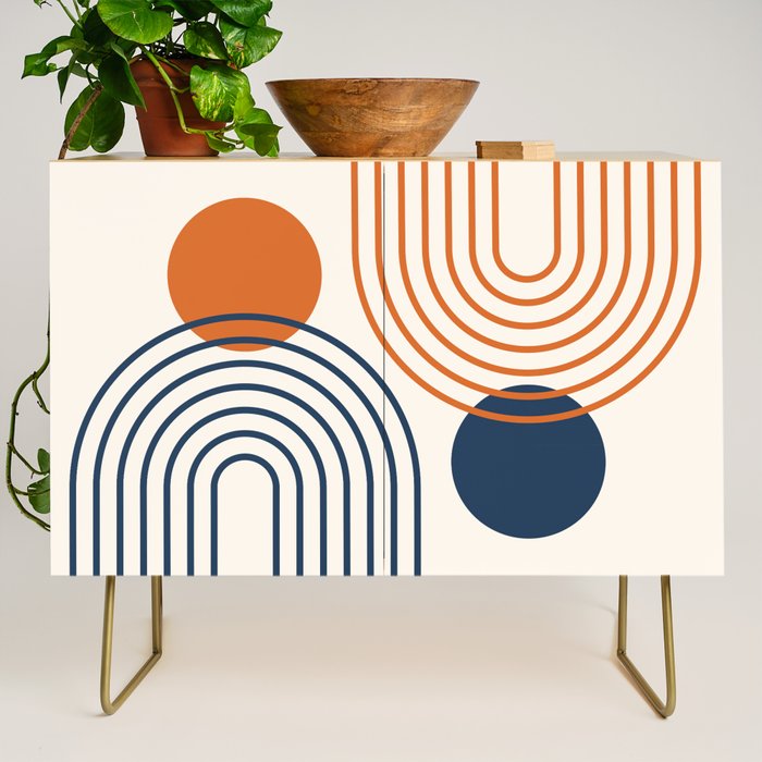 Mid Century Modern Geometric 199 in Navy Blue Orange Credenza Gallery Image 1