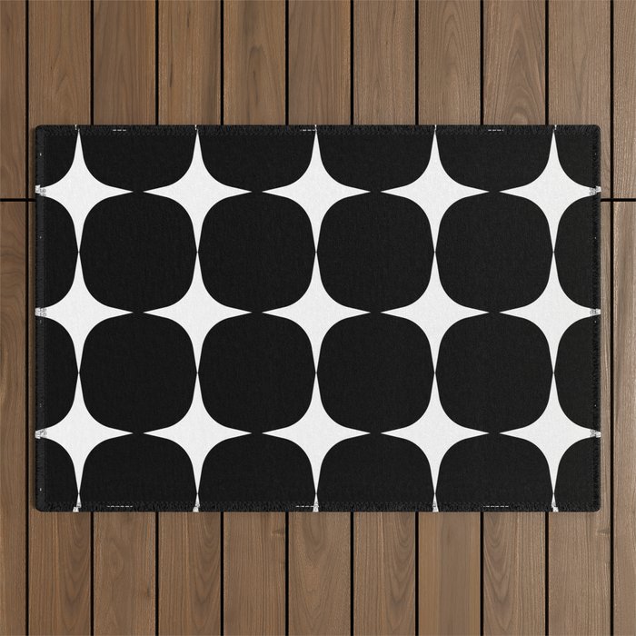 Retro '50s Shapes in Black and White Outdoor Rug Gallery Image 1