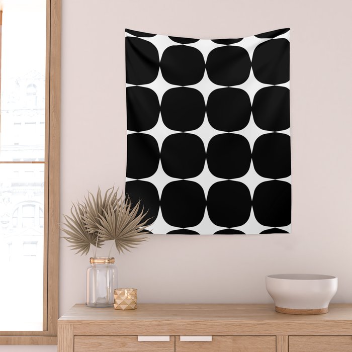 Retro '50s Shapes in Black and White Wall Tapestry Gallery Image 2