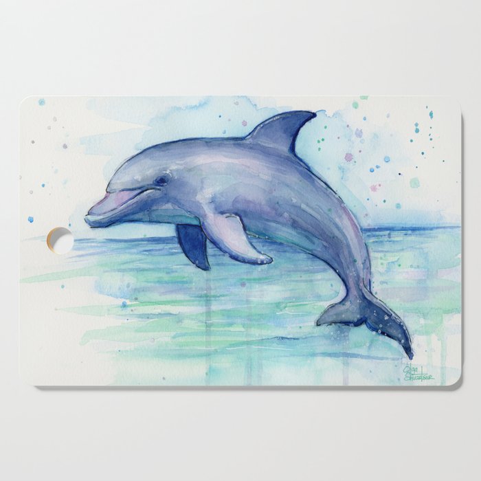 Dolphin Watercolor Sea Creature Animal Cutting Board Gallery Image 1